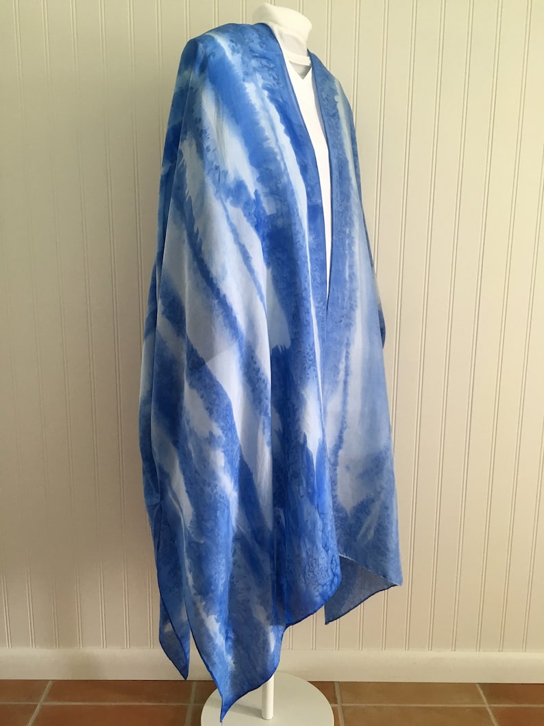 blue and white women/'s cover up by Salty Silks Studio Silk Handmade Kimono Wrap Handpainted