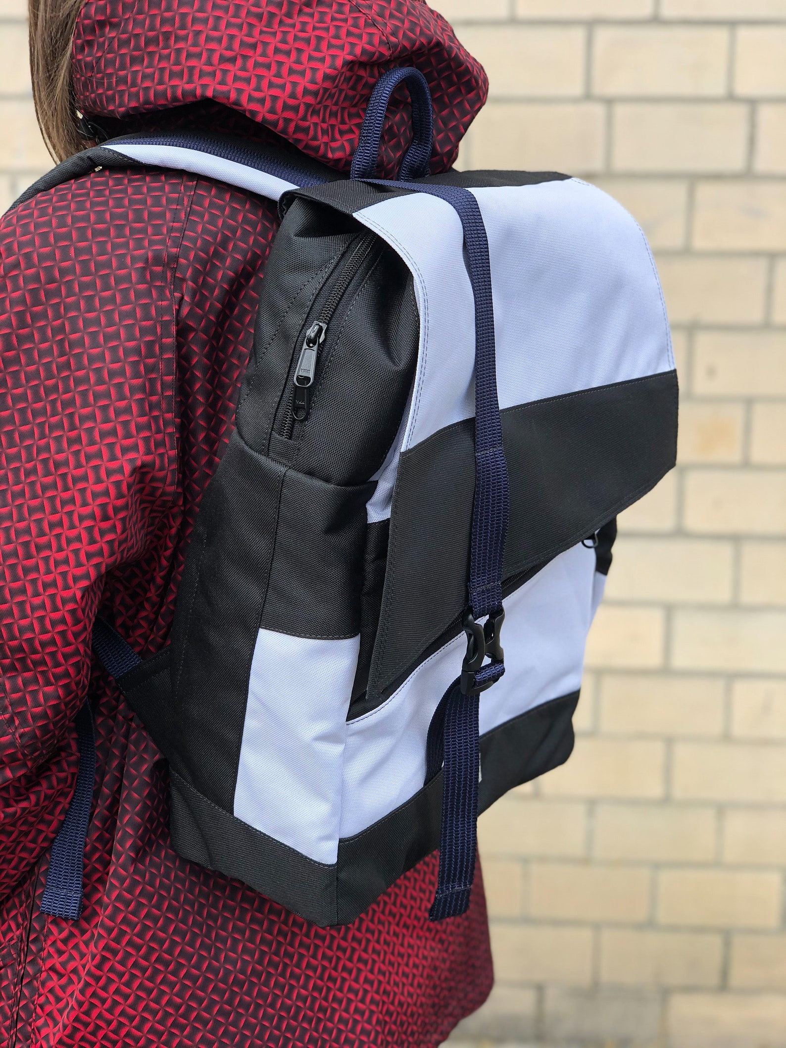 Roof Backpack upcycled backpack handmade travel black white Etsy