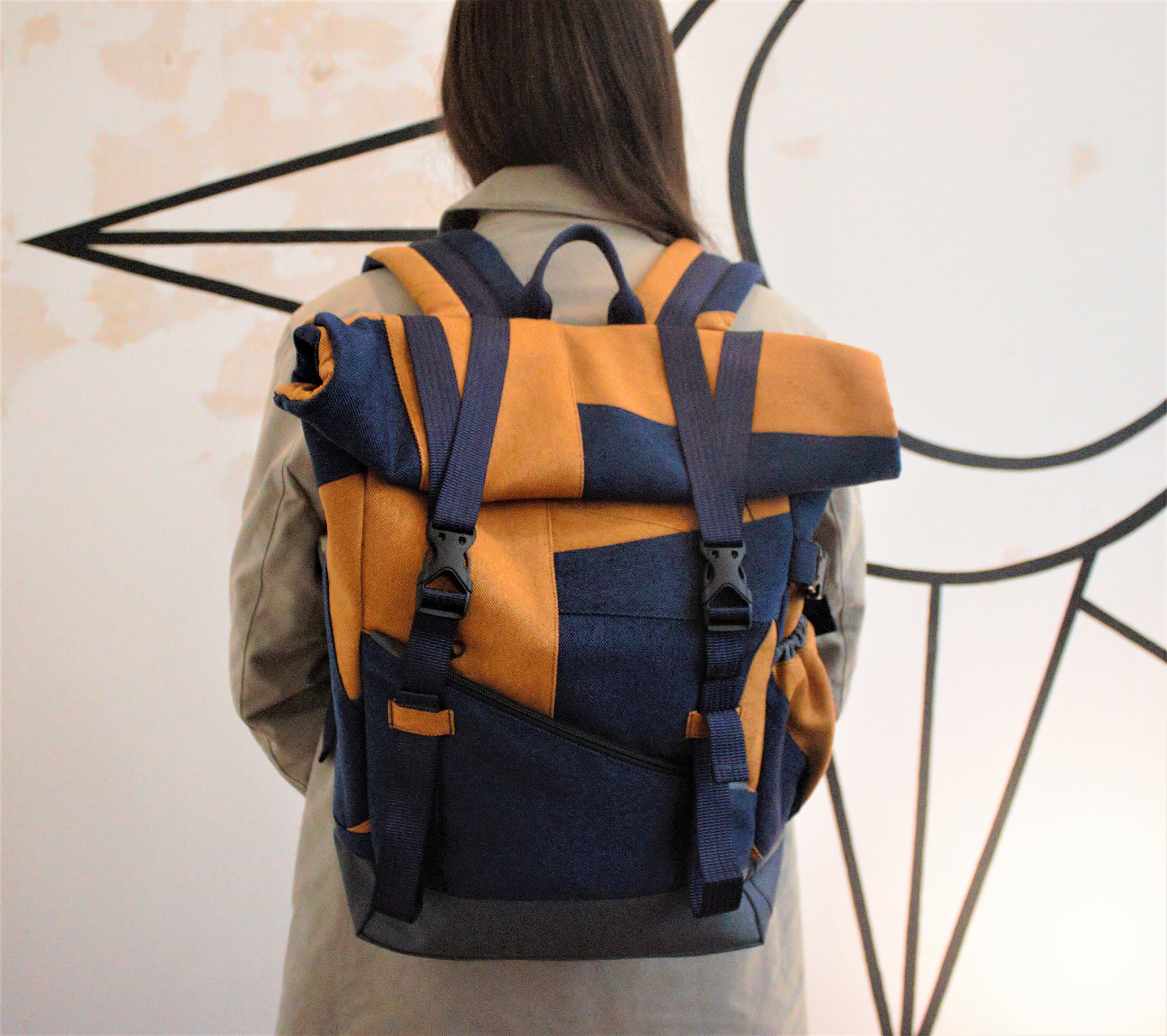 Upcycled Rolltop Backpack Handmade 