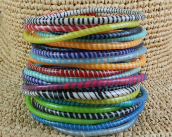 Assorted colors (#2) Set of 12 recycled flip flop bangle bracelets Lots more colors available. Handmade with women power! Bangles Bracelet.