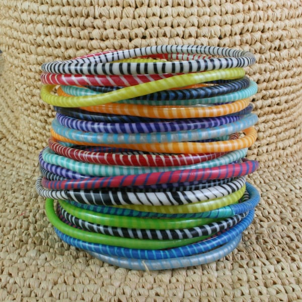 Assorted colors (#2) Set of 12 recycled flip flop bangle bracelets Lots more colors available. Handmade with women power! Bangles Bracelet.