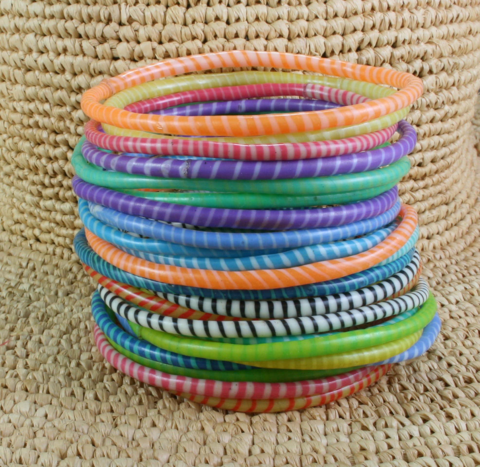 Assorted colors (#1) Set of 12 recycled flip flop bangle bracelets Lo…