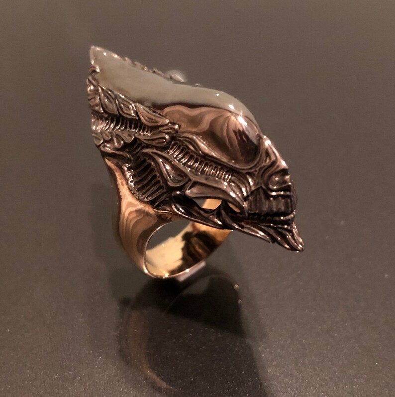 Alien Skull Xenomorph Inspired Silver Ring Etsy