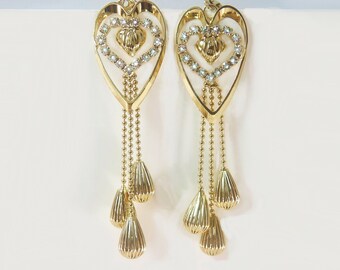 Heart Chandelier crystal Earrings 3.5" Dangle Lever back earrings Crafted by expert artisans Unique dsgn best Quality 18K Yellow Gold Filled