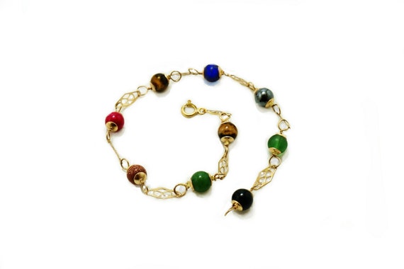 Vintage multicolor Beads anklet Bracelet / 11inch… - image 1