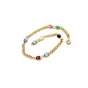 Colored Crystals Double Link Chain Artisan ankle Bracelet Genuine 1/20 14K Gold Filled