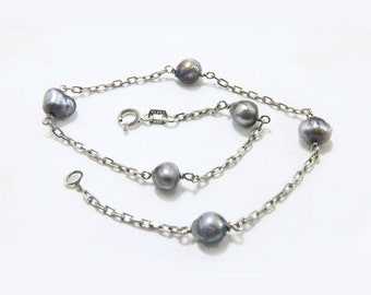 Tahitian Black Pearls Vintage Anklets / 10 inch Ankles / 925 Sterling Silver anklet- A lush Gem not to be missed!