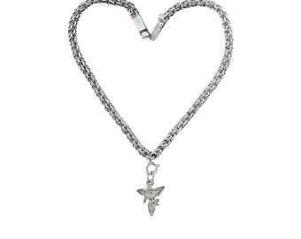 Tobillera con dije de ángel de plata de ley: estilo vintage 3D, 28 cm (11 pulgadas)