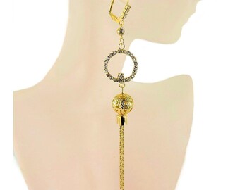 Boucles d'oreilles lustre en cristal rempli d'or 18 carats : pendentif linéaire de 5 po.