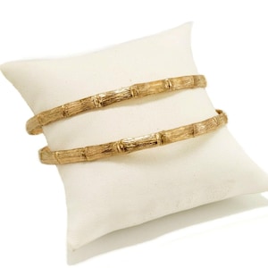 Vintage 1980s Bamboo Bangles | 1/20 14K Gold-Filled Handcrafted Pair 8.62 Inches