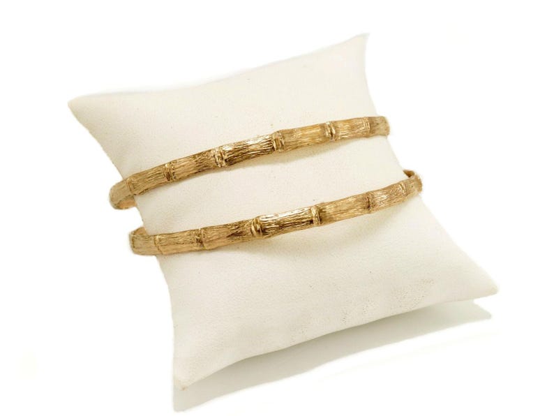 Vintage 1980s Bamboo Bangles | 1/20 14K Gold-Filled Handcrafted Pair 8.62 Inches