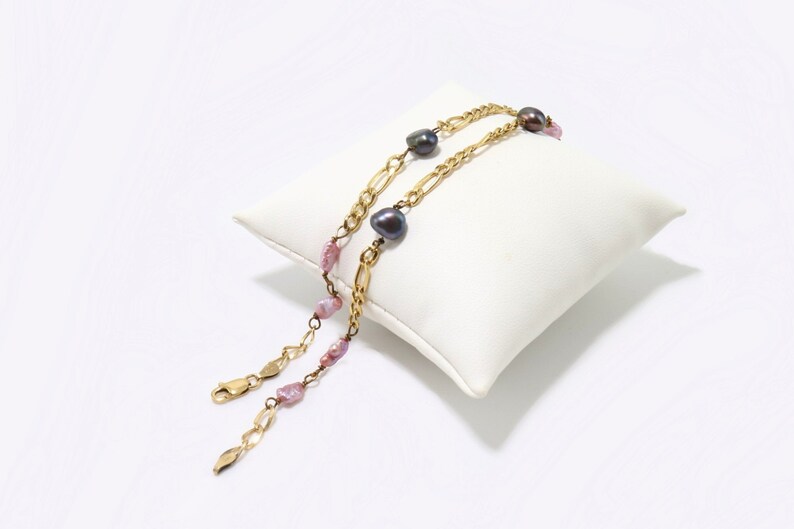 Unique Eggplant Pearls Gold Anklet 11.5 inches adjust 10.5-14k 120 Gold Filled
