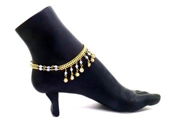 Pulsera tobillera única de cristal brillante de 23 cm (9 pulgadas), artesanía auténtica, chapada en oro de 14k (1/20).