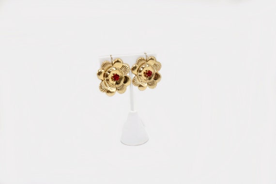 Vintage Exotic Flower Hook Earrings 1/20 14K Yell… - image 2