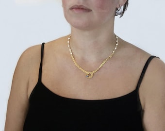Collier ras de cou unique vintage de 17 pouces fabriqué en or 14 carats de vraie qualité