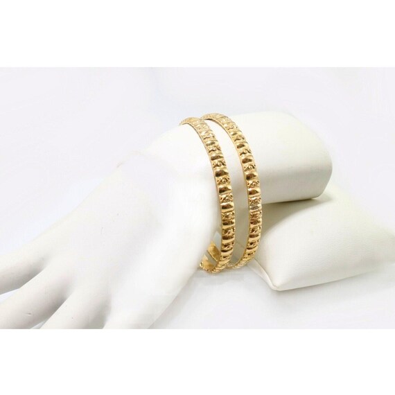 Gold Filled Bangle Bracelet Set: Etched Slip-On B… - image 1