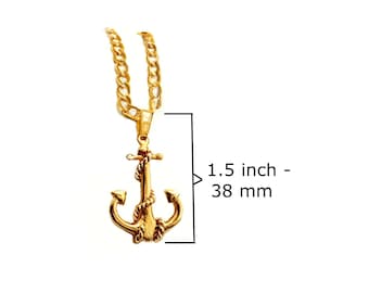 Collier ancre rempli d'or 18 carats double face, pendentif ancre 3D solide chaîne de 20 pouces