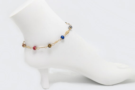 Vintage multicolor Beads anklet Bracelet / 11inch… - image 2