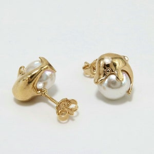 boucles d'oreilles vintage encombrantes 3D Dolphin Pearl Stud Boucles d'oreilles Dolphin Pearl 18K Gold Filled 15mm image 6