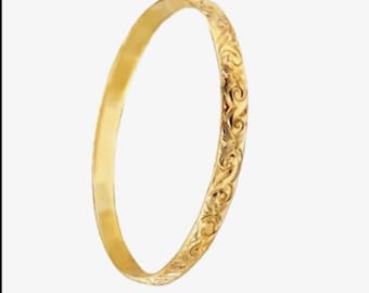 Vintage Hawaiian Solid Bangle Bracelets Real Gold Filled 1/20 14K etched Floral texture