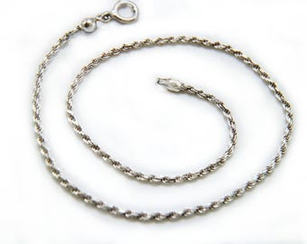 Sterling Silver Rope Chain Anklet: Diamond-Cut Flexi Design