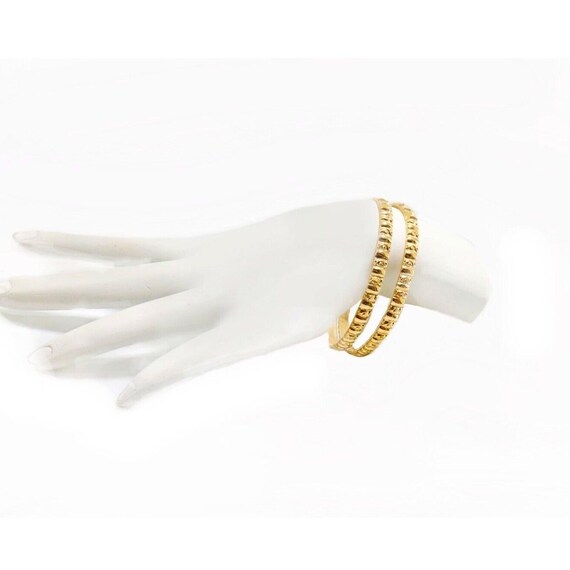 Gold Filled Bangle Bracelet Set: Etched Slip-On B… - image 7