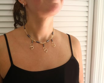 Ras du cou artisanal en hématite 15 pouces + 3 pouces chaîne d'extension True 14 carats 1/20 Gold Filled