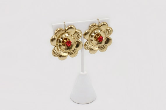 Vintage Exotic Flower Hook Earrings 1/20 14K Yell… - image 1