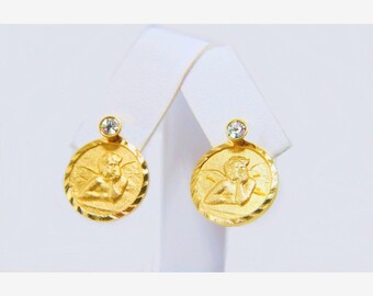 Boucles d'oreilles de conversion religieuses veste 15 mm Boucles d'oreilles avant arrière médaille d'ange solide