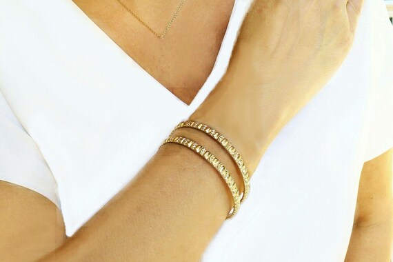 Gold Filled Bangle Bracelet Set: Etched Slip-On B… - image 2