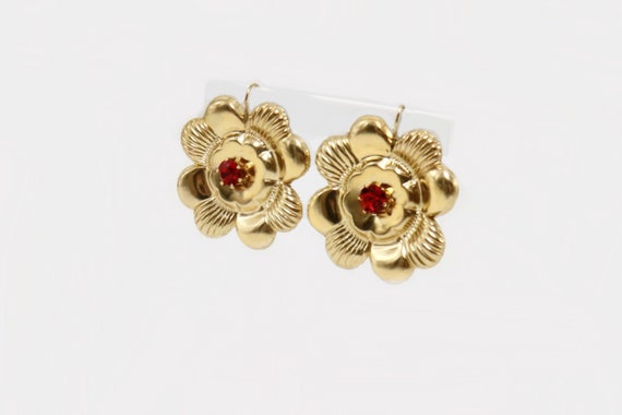 Vintage Exotic Flower Hook Earrings 1/20 14K Yell… - image 6