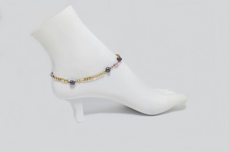 Unique Eggplant Pearls Gold Anklet 11.5 inches adjust 10.5-14k 120 Gold Filled