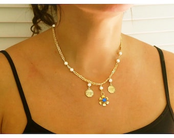 Collier ras de cou unique vintage de 16 pouces fabriqué en or 14 carats de vraie qualité