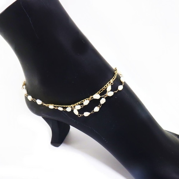 Lightweight Genuine Freshwater pearls all around your Anklet 10 inches 1/20 Gold Filled 14K
