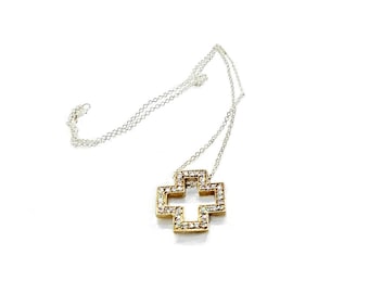 Collier chaîne forçat en argent sterling 925 avec croix grecque des deux côtés de la république de scintillement de 20 po.