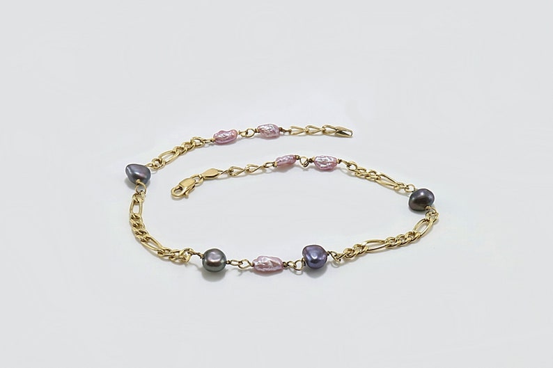 Unique Eggplant Pearls Gold Anklet 11.5 inches adjust 10.5-14k 120 Gold Filled