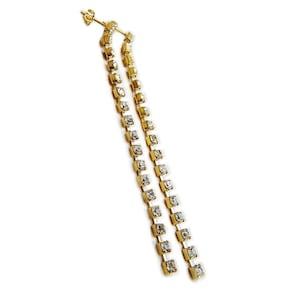 Lineaire tennisoorbellen 3" druppelhanger met sprankelende strassteentjes 14K gold filled bling-bling oorbellen