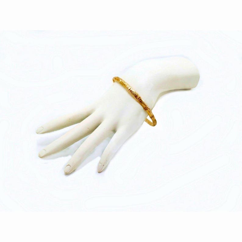 Vintage 1980s Bamboo Bangles | 1/20 14K Gold-Filled Handcrafted Pair image 8