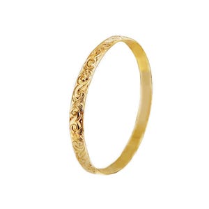 Vintage Hawaiian 8" Bangle Bracelet Real Gold Filled 1/20 14K etched Floral texture