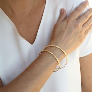 Vintage 1980s Bamboo Bangles | 1/20 14K Gold-Filled Handcrafted Pair image 4