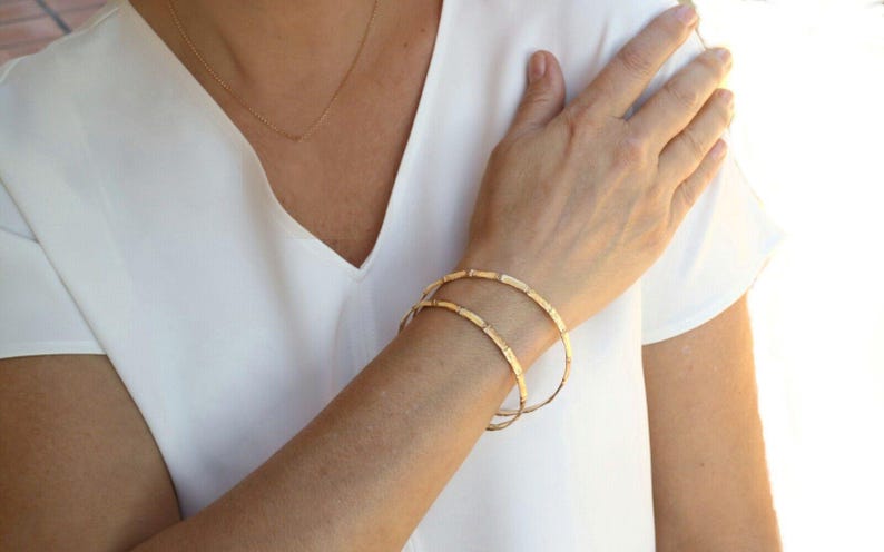 Vintage 1980s Bamboo Bangles | 1/20 14K Gold-Filled Handcrafted Pair image 4