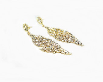 Boucles d'oreilles lustre en cristal glacé : bijoux pendants en or 18 carats