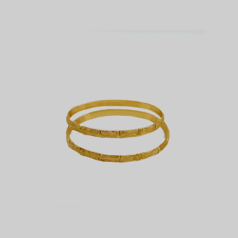 Vintage 1980s Bamboo Bangles | 1/20 14K Gold-Filled Handcrafted Pair image 12