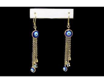 Boucles d'oreilles mauvais œil en or 18 carats : amulette de cristal, porte-bonheur