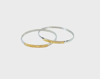 Bracelets joncs en argent sterling bicolore : paire pour fille