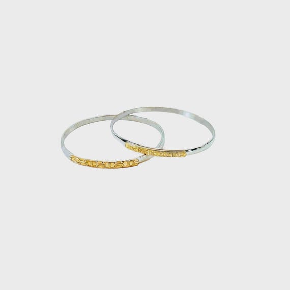 Two-Tone Sterling Silver Bangle Bracelets: Girls' Gold Filled Pair