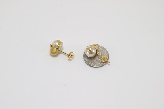 Vintage bulky 3D Dolphin Pearl Stud earrings  Dol… - image 5