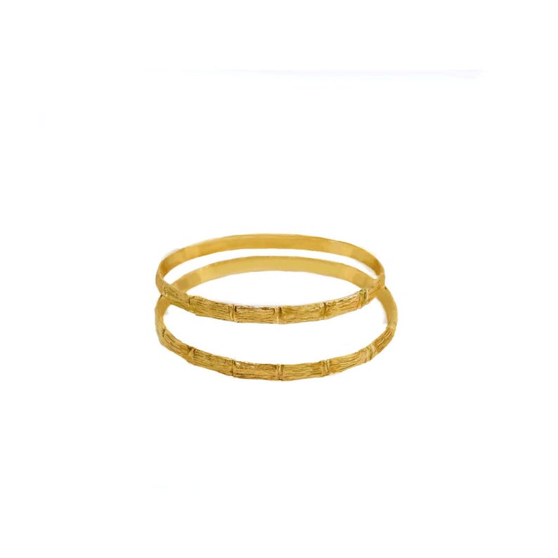Vintage 1980s Bamboo Bangles | 1/20 14K Gold-Filled Handcrafted Pair image 9