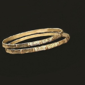 Vintage 1980s Bamboo Bangles | 1/20 14K Gold-Filled Handcrafted Pair image 13