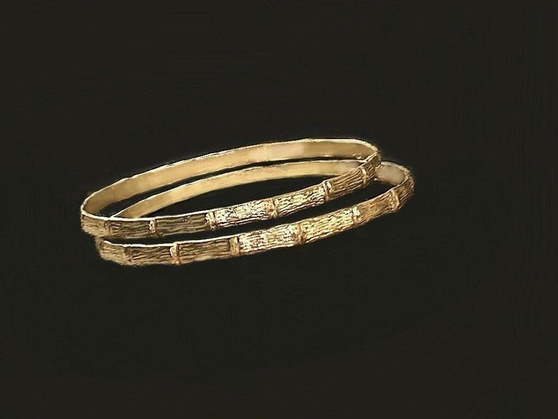 Vintage 1980s Bamboo Bangles | 1/20 14K Gold-Filled Handcrafted Pair image 13